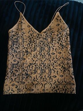 Aura Beige Snake-Print Ribbed Cami